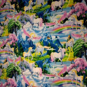 Michael Searle Timeless Treasures Fabric Unicorn Pegasus Magical Rainbow 40"